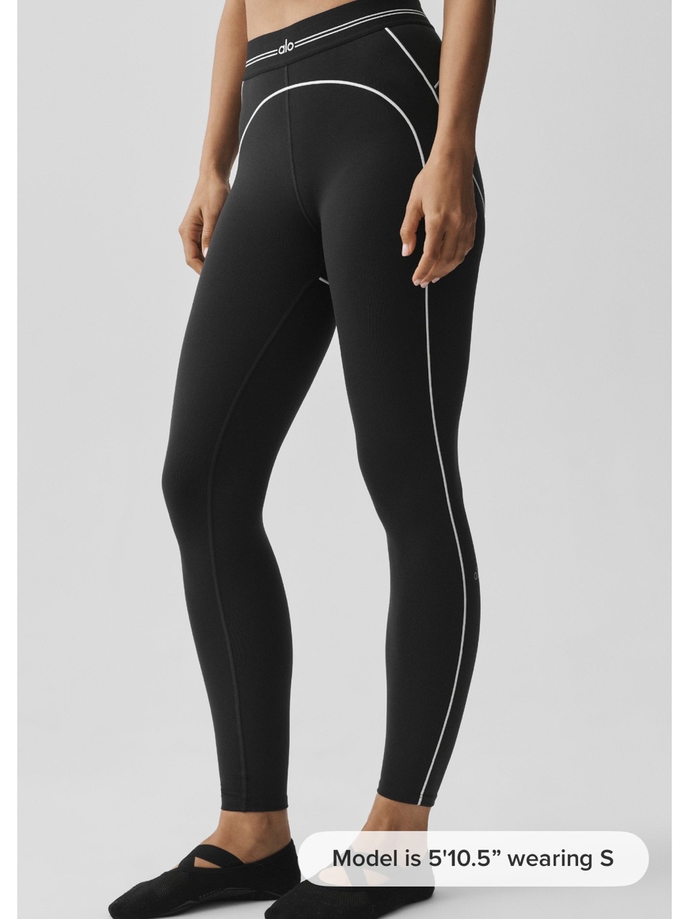 ALO Yoga Black Leggings with White Contrast Piping